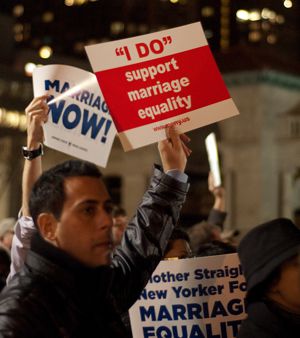 A rally was held in Union Square last night to support same-sex marriage. Erin M's Flickr